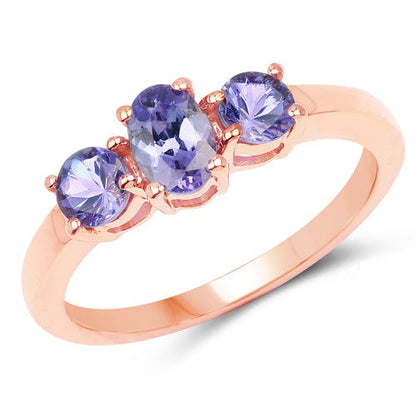 18K Rose Gold Plated 0.90 Carat Genuine Tanzanite .925 Sterling Silver Ring by Bids.com