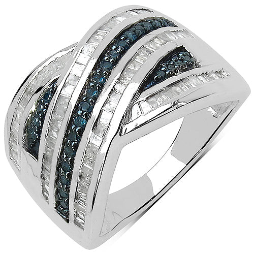 1.02 Carat Genuine Blue Diamond &amp; White Diamond .925 Sterling Silver Ring by Bids.com