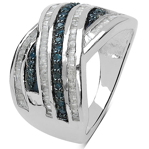 1.02 Carat Genuine Blue Diamond &amp; White Diamond .925 Sterling Silver Ring by Bids.com
