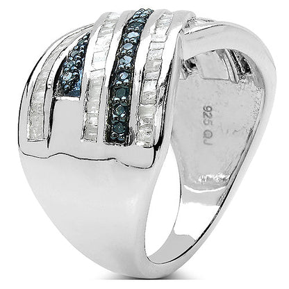 1.02 Carat Genuine Blue Diamond &amp; White Diamond .925 Sterling Silver Ring by Bids.com