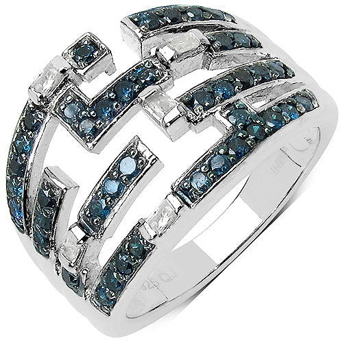 0.59 Carat Genuine Blue Diamond &amp; White Diamond .925 Sterling Silver Ring by Bids.com