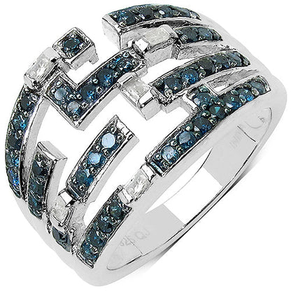 0.59 Carat Genuine Blue Diamond &amp; White Diamond .925 Sterling Silver Ring by Bids.com