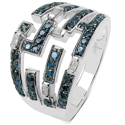 0.59 Carat Genuine Blue Diamond &amp; White Diamond .925 Sterling Silver Ring by Bids.com