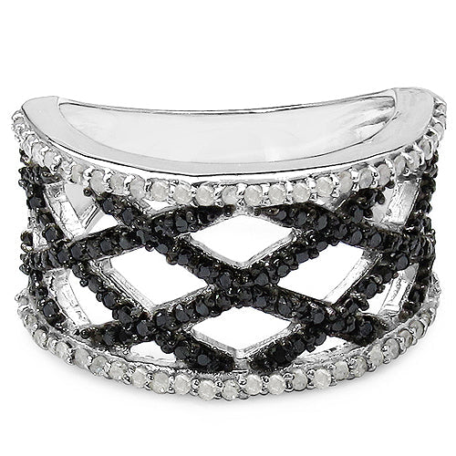 0.92 Carat Genuine Black Diamond &amp; White Diamond .925 Sterling Silver Ring by Bids.com