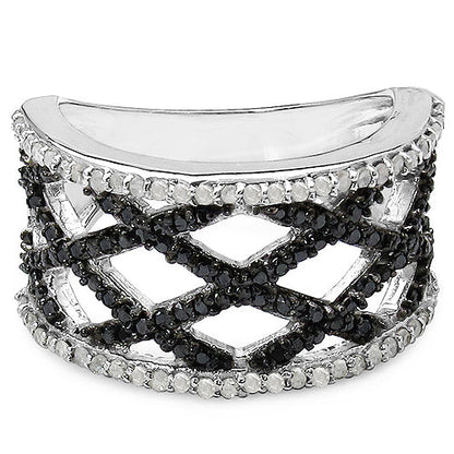 0.92 Carat Genuine Black Diamond &amp; White Diamond .925 Sterling Silver Ring by Bids.com