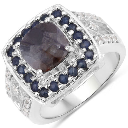 "3.58 Carat Genuine Labradorite, Blue Sapphire and White Topaz .925 Sterling Silver Ring by Bids.com