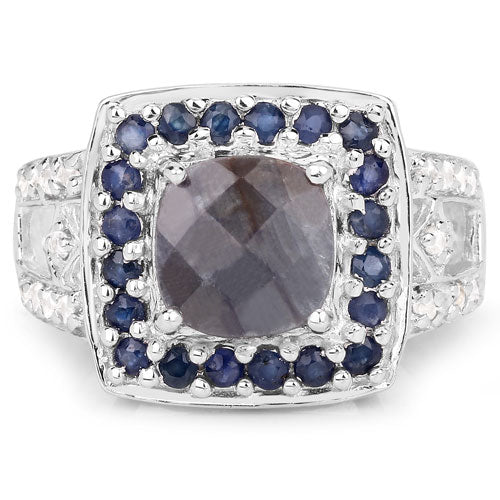 "3.58 Carat Genuine Labradorite, Blue Sapphire and White Topaz .925 Sterling Silver Ring by Bids.com