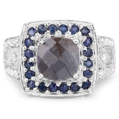 "3.58 Carat Genuine Labradorite, Blue Sapphire and White Topaz .925 Sterling Silver Ring by Bids.com