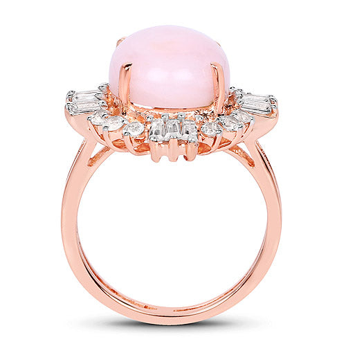 14K Rose Gold Plated 6.42 Carat Genuine Pink Opal and White Topaz .925 Sterling Silver Ring  DestGlow