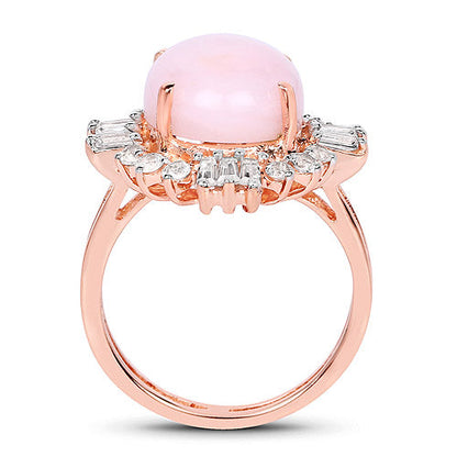 14K Rose Gold Plated 6.42 Carat Genuine Pink Opal and White Topaz .925 Sterling Silver Ring  DestGlow