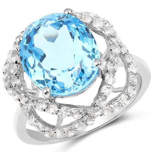 7.32 Carat Genuine Swiss Blue Topaz &amp; White Topaz .925 Sterling Silver Ring by Bids.com