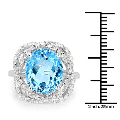 7.32 Carat Genuine Swiss Blue Topaz &amp; White Topaz .925 Sterling Silver Ring by Bids.com