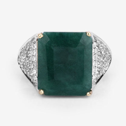 8.70 Carat Dyed Emerald and White Topaz .925 Sterling Silver Ring by Bids.com