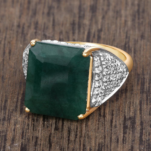 8.70 Carat Dyed Emerald and White Topaz .925 Sterling Silver Ring by Bids.com