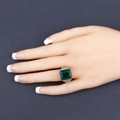 8.70 Carat Dyed Emerald and White Topaz .925 Sterling Silver Ring by Bids.com