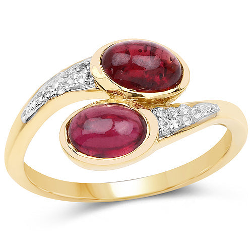 14K Yellow Gold Plated 2.38 Carat Glass Filled Ruby and White Topaz .925 Sterling Silver Ring by Bids.com