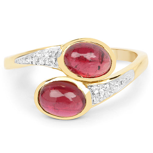 14K Yellow Gold Plated 2.38 Carat Glass Filled Ruby and White Topaz .925 Sterling Silver Ring by Bids.com