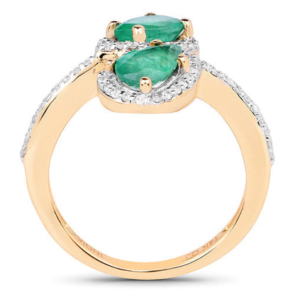 2.06 Carat Genuine Zambian Emerald &amp; White Zircon 14K Yellow Gold Ring  DestGlow