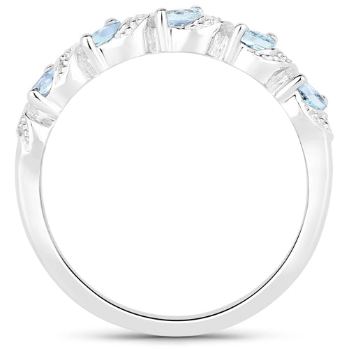 0.54 Carat Genuine Aquamarine and White Topaz .925 Sterling Silver Ring by Bids.com
