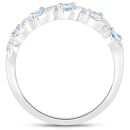 0.54 Carat Genuine Aquamarine and White Topaz .925 Sterling Silver Ring by Bids.com