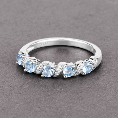 0.54 Carat Genuine Aquamarine and White Topaz .925 Sterling Silver Ring by Bids.com