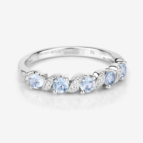 0.54 Carat Genuine Aquamarine and White Topaz .925 Sterling Silver Ring by Bids.com