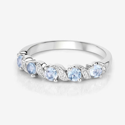 0.54 Carat Genuine Aquamarine and White Topaz .925 Sterling Silver Ring by Bids.com