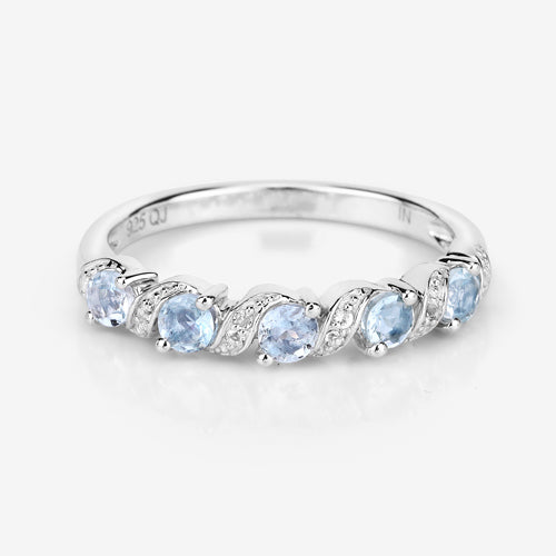 0.54 Carat Genuine Aquamarine and White Topaz .925 Sterling Silver Ring by Bids.com