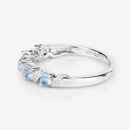 0.54 Carat Genuine Aquamarine and White Topaz .925 Sterling Silver Ring by Bids.com