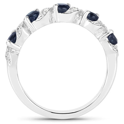 0.64 Carat Genuine Blue Sapphire and White Topaz .925 Sterling Silver Ring  DestGlow