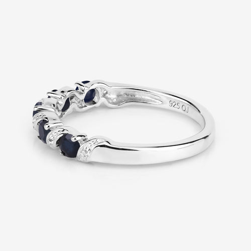 0.64 Carat Genuine Blue Sapphire and White Topaz .925 Sterling Silver Ring  DestGlow