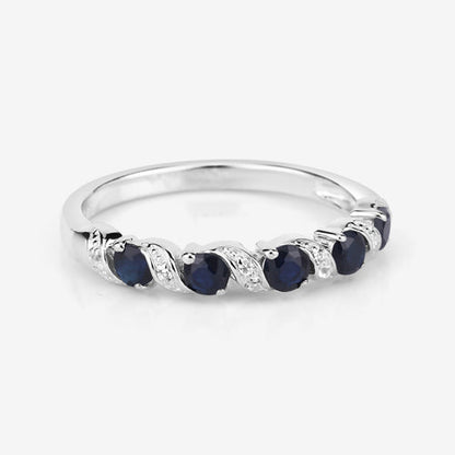 0.64 Carat Genuine Blue Sapphire and White Topaz .925 Sterling Silver Ring  DestGlow