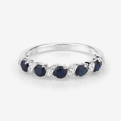 0.64 Carat Genuine Blue Sapphire and White Topaz .925 Sterling Silver Ring  DestGlow