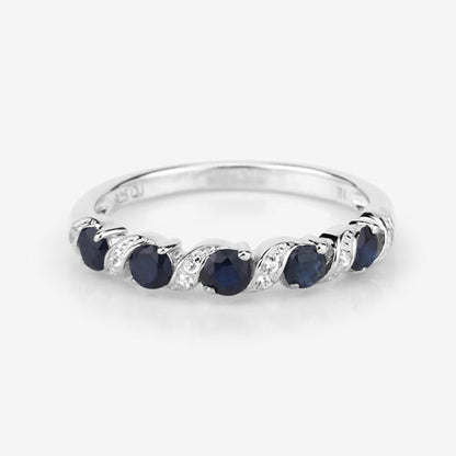 0.64 Carat Genuine Blue Sapphire and White Topaz .925 Sterling Silver Ring  DestGlow