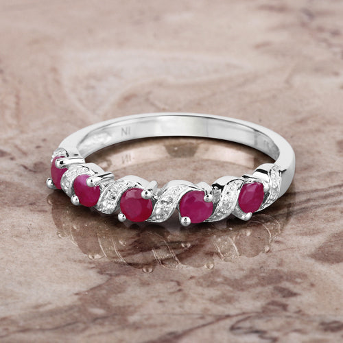0.69 Carat Genuine Ruby and White Topaz .925 Sterling Silver Ring  DestGlow
