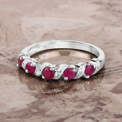 0.69 Carat Genuine Ruby and White Topaz .925 Sterling Silver Ring  DestGlow