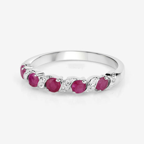 0.69 Carat Genuine Ruby and White Topaz .925 Sterling Silver Ring  DestGlow