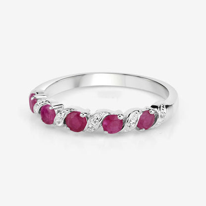 0.69 Carat Genuine Ruby and White Topaz .925 Sterling Silver Ring  DestGlow