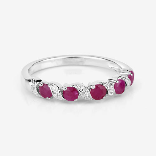 0.69 Carat Genuine Ruby and White Topaz .925 Sterling Silver Ring  DestGlow