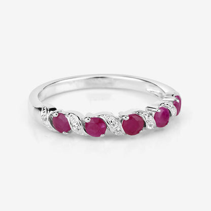 0.69 Carat Genuine Ruby and White Topaz .925 Sterling Silver Ring  DestGlow