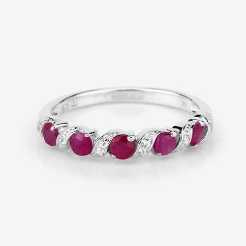 0.69 Carat Genuine Ruby and White Topaz .925 Sterling Silver Ring  DestGlow