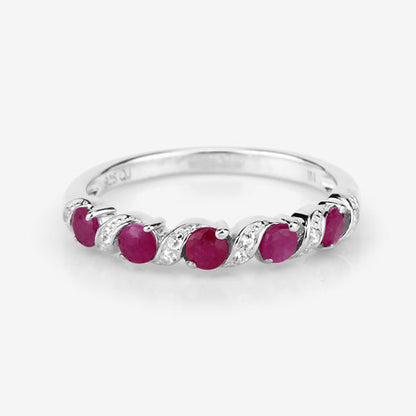 0.69 Carat Genuine Ruby and White Topaz .925 Sterling Silver Ring  DestGlow