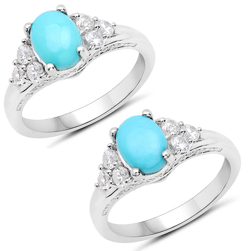 1.92 Carat Genuine Turquoise and White Zircon .925 Sterling Silver Ring by Bids.com