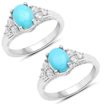 1.92 Carat Genuine Turquoise and White Zircon .925 Sterling Silver Ring by Bids.com