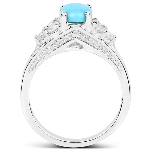 1.92 Carat Genuine Turquoise and White Zircon .925 Sterling Silver Ring by Bids.com