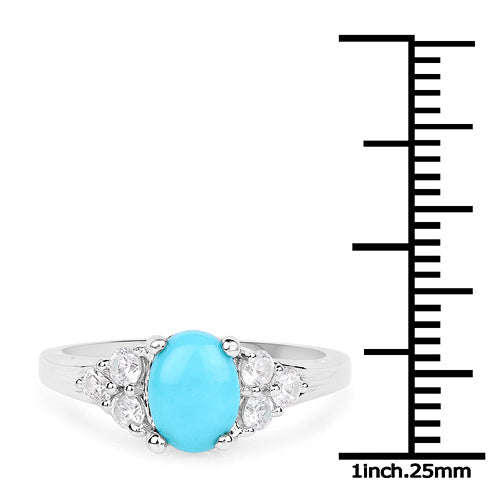1.92 Carat Genuine Turquoise and White Zircon .925 Sterling Silver Ring by Bids.com