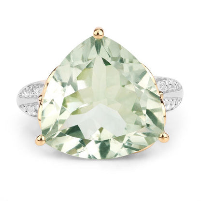 8.08 Carat Genuine Green Amethyst and White Topaz .925 Sterling Silver Ring by Bids.com