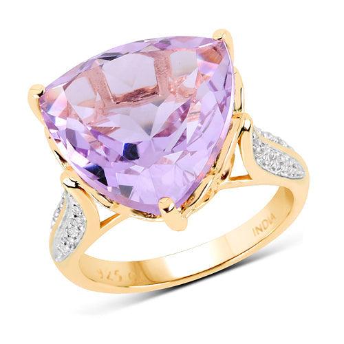 14K Yellow Gold Plated 10.44 Carat Genuine Pink Amethyst and White Topaz .925 Sterling Silver Ring  DestGlow