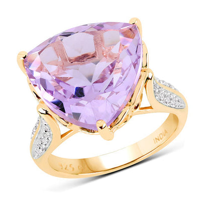 14K Yellow Gold Plated 10.44 Carat Genuine Pink Amethyst and White Topaz .925 Sterling Silver Ring  DestGlow