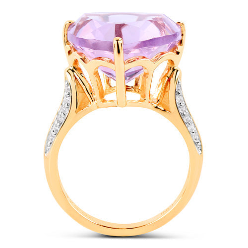 14K Yellow Gold Plated 10.44 Carat Genuine Pink Amethyst and White Topaz .925 Sterling Silver Ring  DestGlow